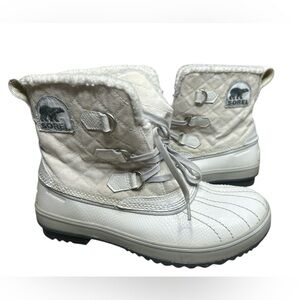 Sorel Tivoli Shearling Mid Calf Snow White Leather Lace Up Boot Size 10